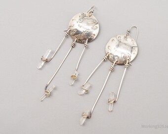 Vintage Handmade 1991 Fish Pattern Crystal Sterling Silver Dreamcatcher Earrings