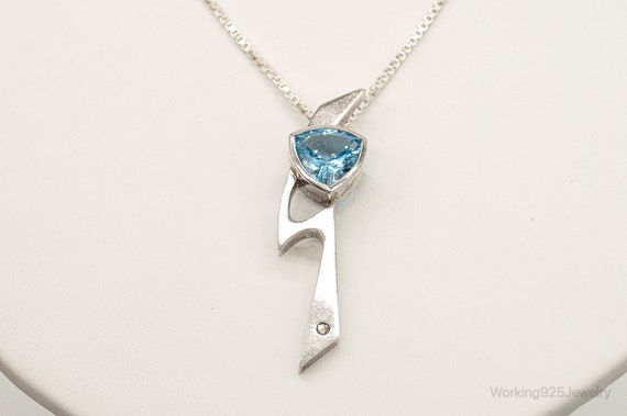 Vintage Blue Topaz Diamond Sterling Silver Neckla… - image 3