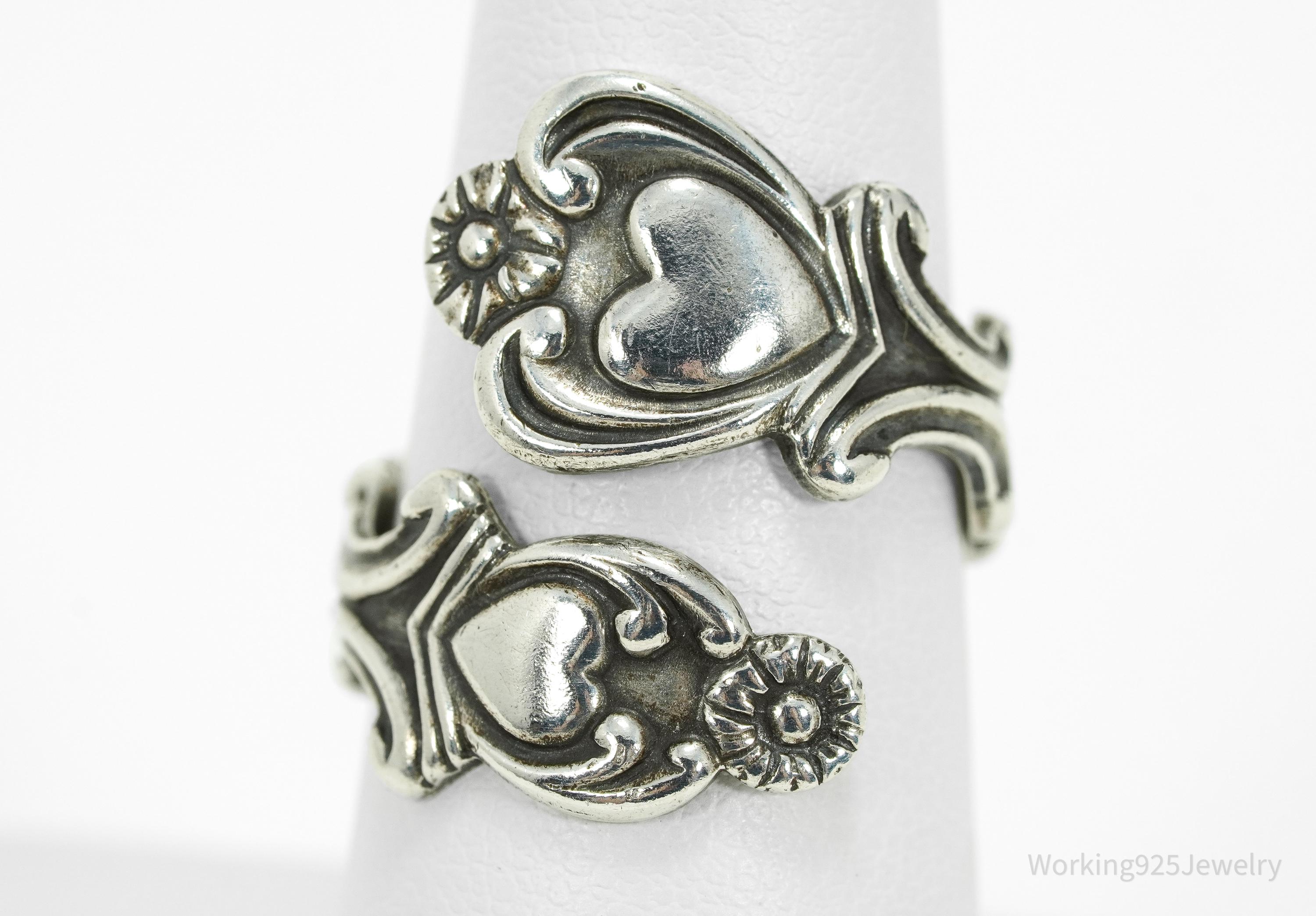 Vintage Avon Hearts & Flowers Sterling Silver Adjustable Wrap