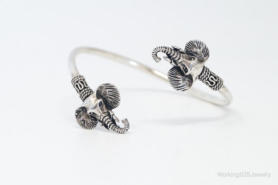 Vintage Elephant Heads Sterling Silver Wrap Brace… - image 2