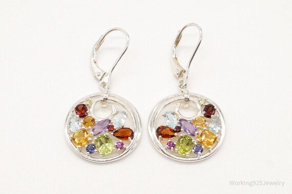 Multi Gemstones Sterling Silver Dangle Earrings - image 3