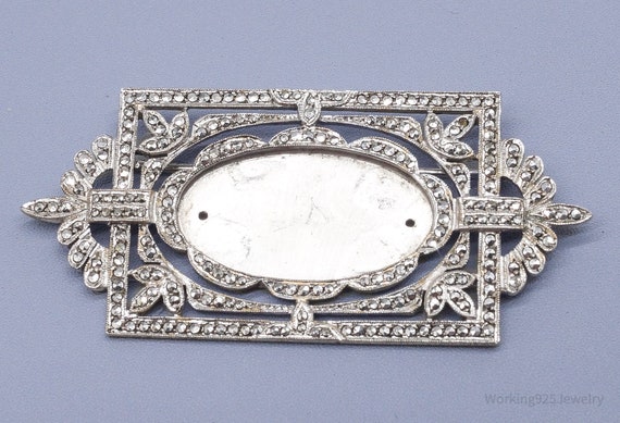 Antique 1930s Marcasite Art Deco Sterling Silver Brooch Pin