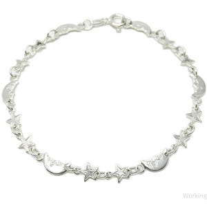 Vintage Monde & Sterne Sterling Silber Armband 18 cm