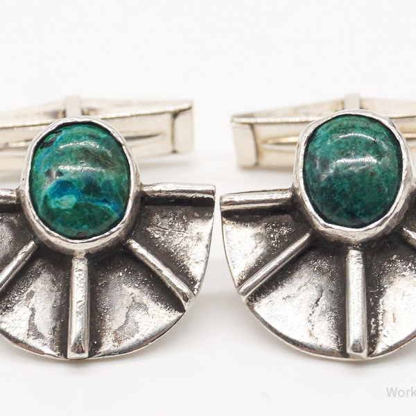 Vintage Azurite Modernist Sterling Silver Cufflinks