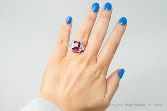 Vintage Designer Lab Ruby CZ Statement Sterling S… - image 8