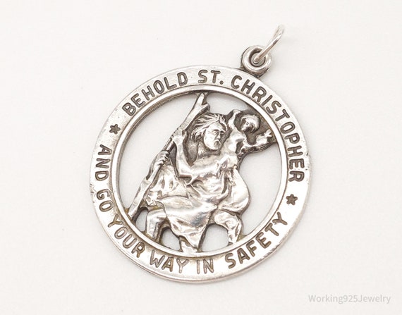 Vintage Saint Christopher Sterling Silver Pendant - image 1