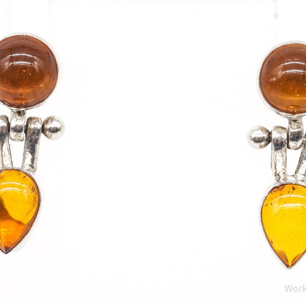 Vintage Amber Modernist Sterling Silver Earrings