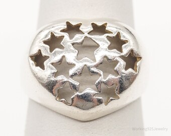 Vintage Sterne Herz Sterling Silber Ring – Größe 4,75