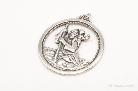 Antique Saint Christopher Protect Us Sterling Sil… - image 4