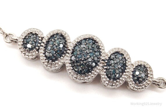 Vintage Blue Diamond Sterling Silver Bracelet - image 4