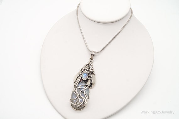 Vintage Moonstone Filigree Sterling Silver Neckla… - image 1