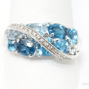 Vintage Blue Topaz Cubic Zirconia Sterling Silver Ring - SZ 10.75