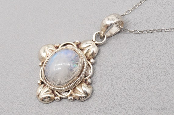 Vintage Moonstone Ornate Sterling Silver Necklace… - image 1