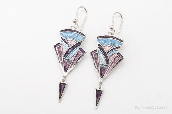 Vintage Enamel Mid Century Style Sterling Silver … - image 3