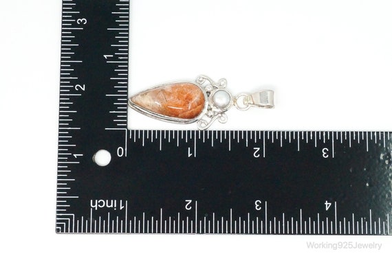 Large Vintage Sunstone Pearl Sterling Silver Pend… - image 10