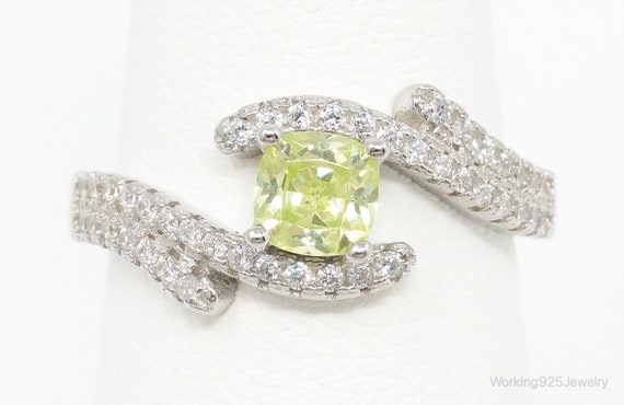 Green & White Cubic Zirconia Sterling Silver Ring… - image 1