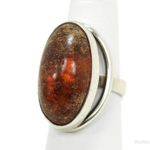 Seltener Vintage 1950s Dänemark Modernist Niels Erik Amber Sterling Silber Ring - Größe 6,25