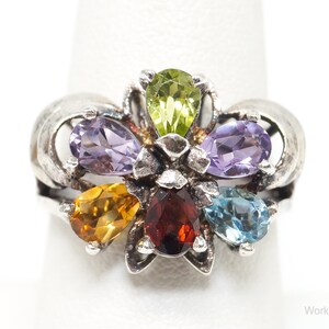 Vintage Multi Gem Sterling Silver Ring - Size 8.25 - Etsy