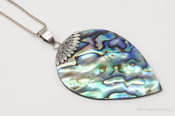 Vintage Large Abalone Paua Shell Sterling Silver … - image 5