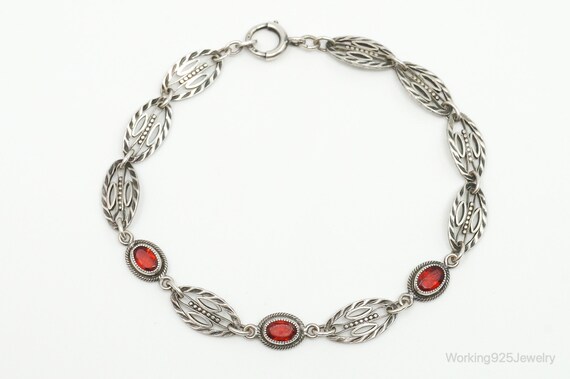 Antique Art Deco Garnet Sterling Silver Bracelet - image 4