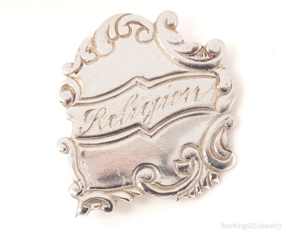 Antique "Religion" Silver Brooch Pin - image 3