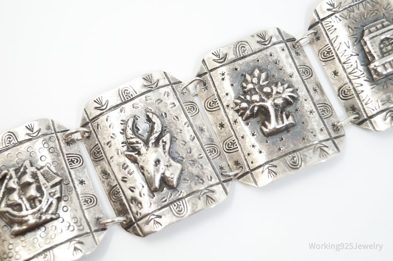 Large Vintage South Africa Life Sterling Silver Panel Bracelet