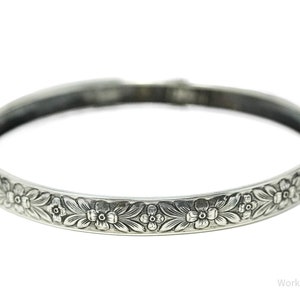 Antike Designer Lang Sterling Silber Blumen Armreif Armband 20,3 cm