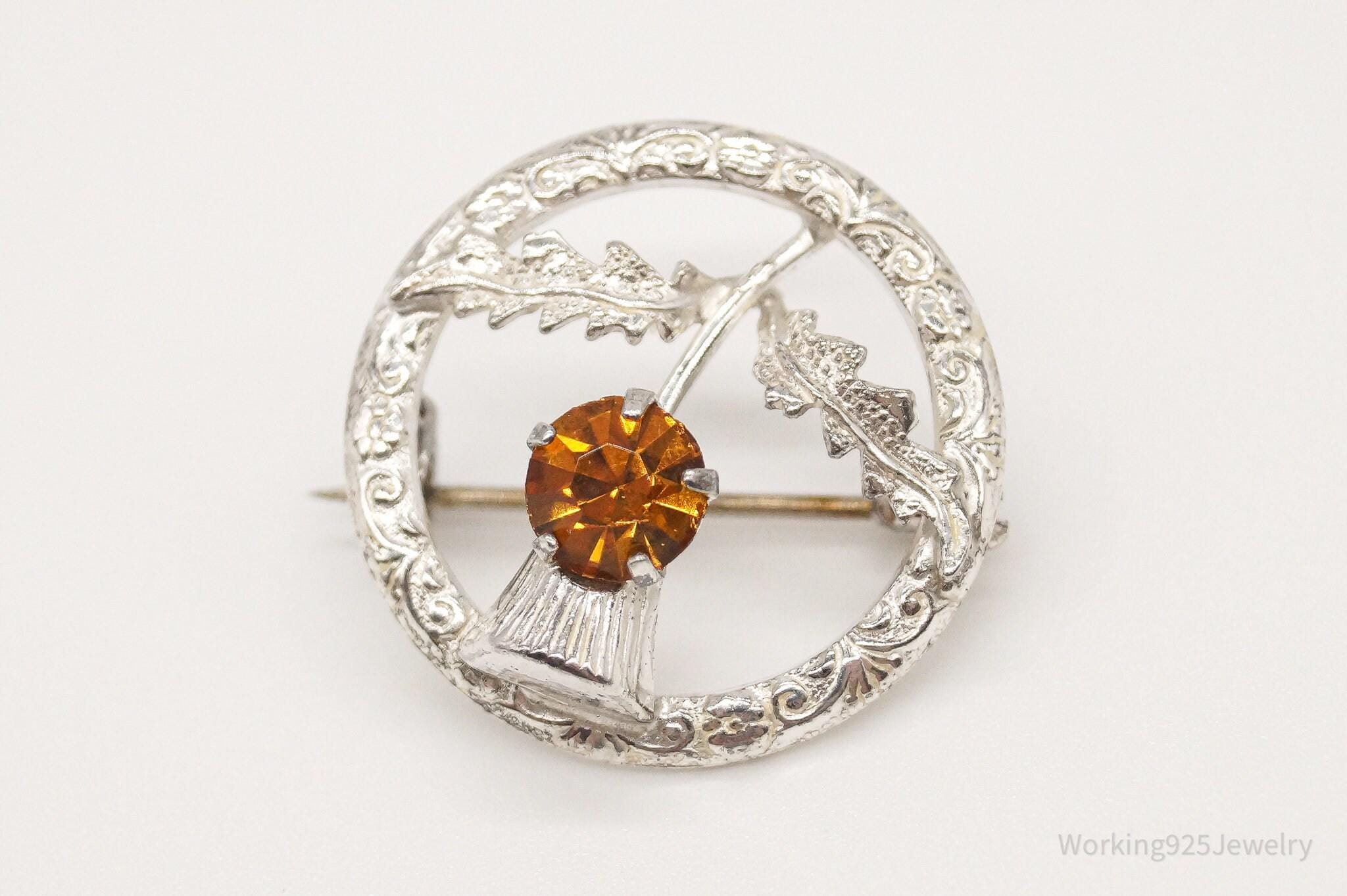 Broche Ancienne écossaise En Argent Sterling, Jaspe Et Pierre De Sang - Vers 1870 - Époque Victorienne, Avec étui