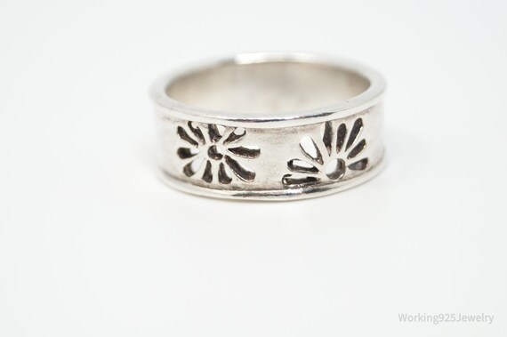 Vintage Floral Cut Out Sterling Silver Band Ring … - image 4