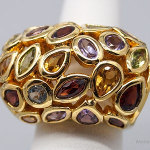 Vintage Multi Gemstone Gold Over Sterling Silver Ring - Size 6