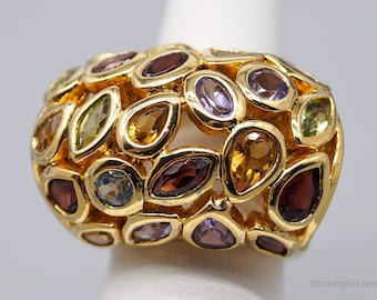Vintage multi-edelsteen goud over sterlingzilveren ring - maat 6