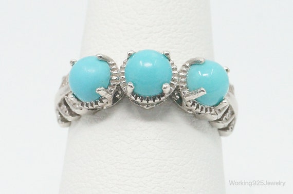 Vintage Faux Turquoise Sterling Silver Ring - Siz… - image 2
