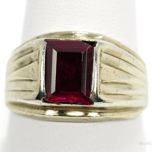 Vintage Vargas Mfg. Co. Ruby 10K Gold & Sterling Silver Ring - Size 10.5