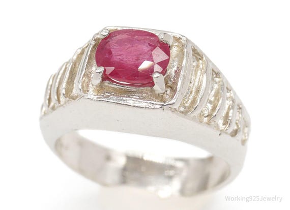 Vintage Ruby Sterling Silver Ring - Size 10.25 - image 1