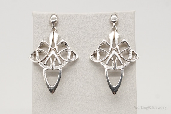 Vintage Celtic Knot Cross Sterling Silver Earrings - image 2