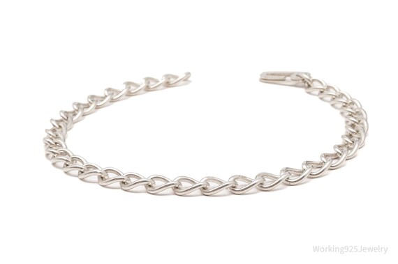 Antique Silver Chain Link Bracelet 7.25" - image 3