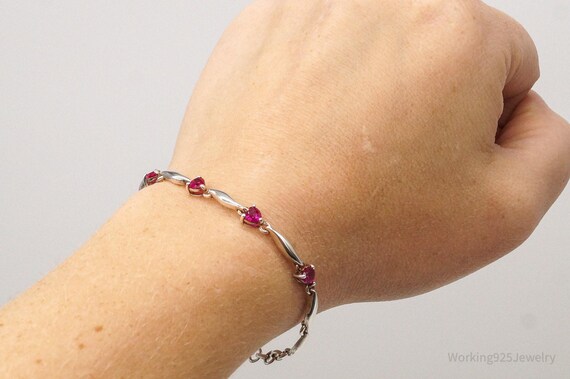 Vintage Ruby Hearts Sterling Silver Bracelet - image 8