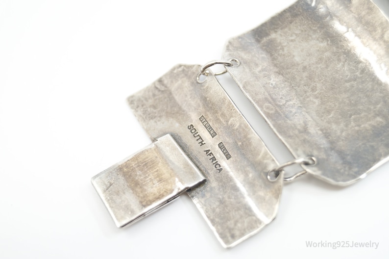 Large Vintage South Africa Life Sterling Silver Panel Bracelet