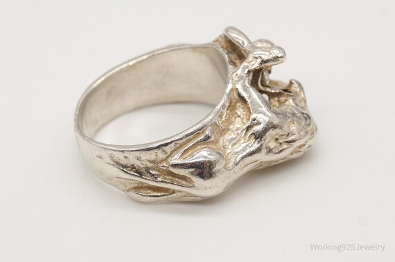 Vintage Man Vs Lion Cubic Zirconia Sterling Silver Ring - Size 5 View 4