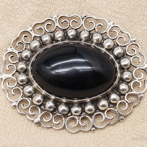 Vintage große Mexiko Modernist Onyx Sterling Silber Brosche Pin