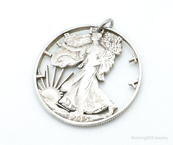 Necklace pendant Authentic vintage silver walking liberty half dollar coin 