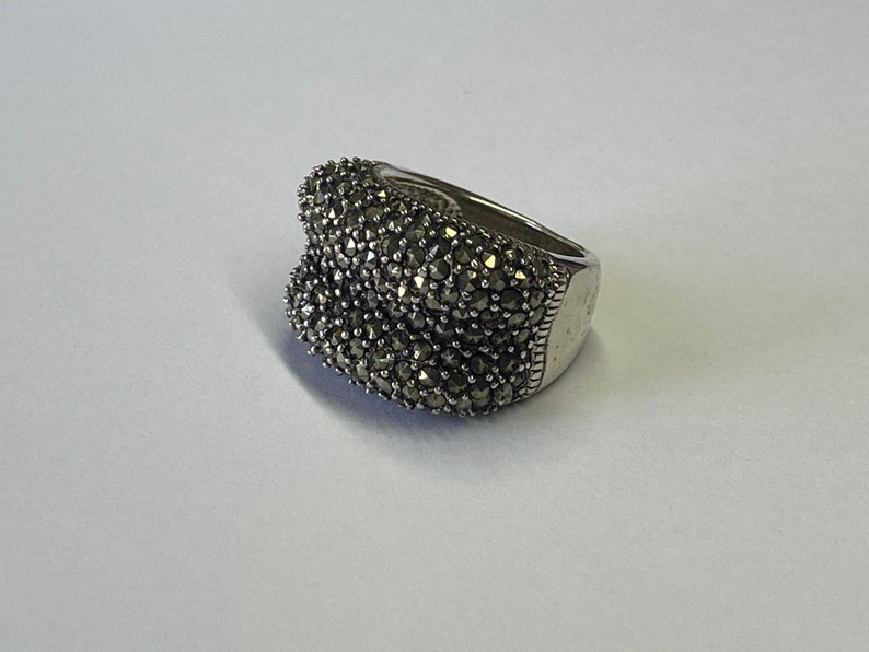 Vintage Designer Marcasite Cluster Sterling Silver Ring Size 7