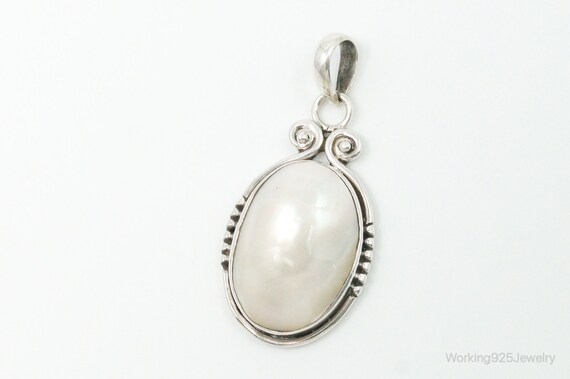 Large Vintage Pearl Sterling Silver Pendant - image 4