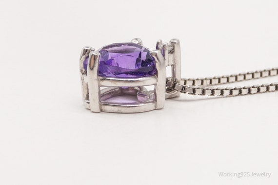 Vintage Amethyst Diamond Sterling Silver Heart Ne… - image 3