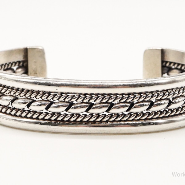 Vintage Native American Tahe Sterling Silver Rope Cable Cuff Bracelet