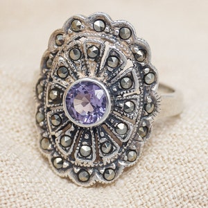 Vintage Amethyst-Markasit-Ring aus Sterlingsilber - Größe 15