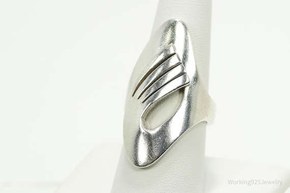 Bague Vintage Argent Sterling Style Moderniste Danois - Taille 56, Poinçonnée - Occasion