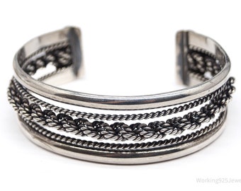Vintage Mexico Sterling Silver Rope Cable Bracelet - 6 7/8