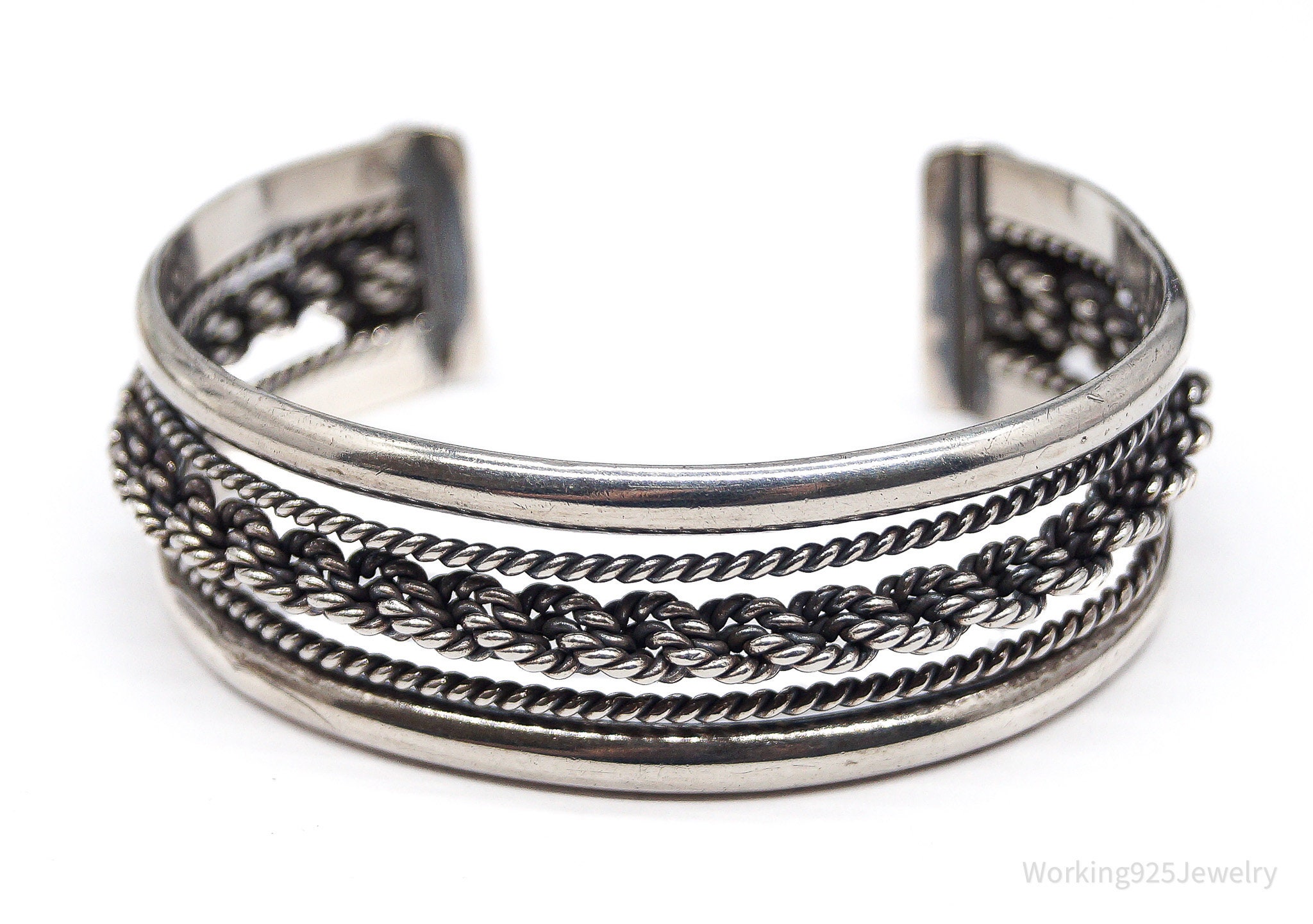 Vintage Mexico Sterling Silver Rope Cable Bracelet - 6 7/8
