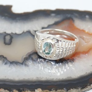 Vintage Oval Aquamarine Art Deco Style Sterling Silver Statement Ring - Size 10